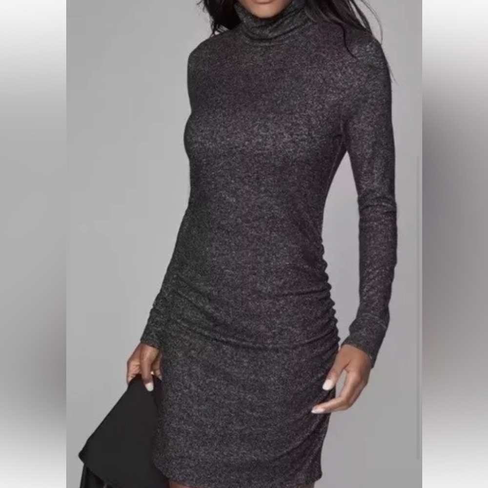 Athleta Dark Gray Heather Turtleneck Ruched Side Sweater Knit Dress